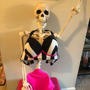 18E/F Black & White Chevron Swim Top with Pink Trim and Size 12 Pink Swim Bottom